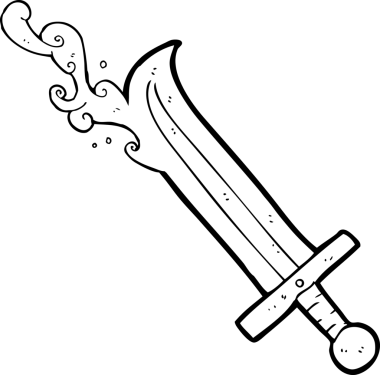 El yazısıyla çizilmiş siyah beyaz çizgi film kanlı kılıç bir insan tarafından çekilmiş.