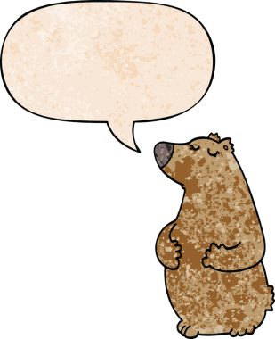 Bir insan tarafından çizilmiş eski moda konuşma baloncuğu olan çizgi film ayısı.