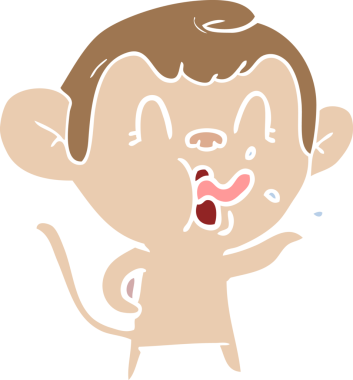 Bir insan tarafından çizilmiş düz renk çizgi film maymunu.