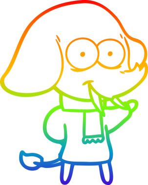 Gökkuşağı gradyanı çizimi bir insan tarafından çizilmiş mutlu bir filin çizimi