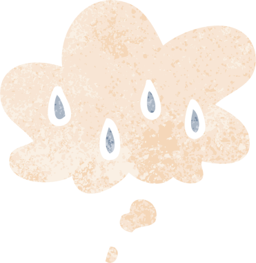 Düşünce baloncuklu karikatür yağmuru grunge sıkıntılı retro stili bir insan tarafından çizilmiş