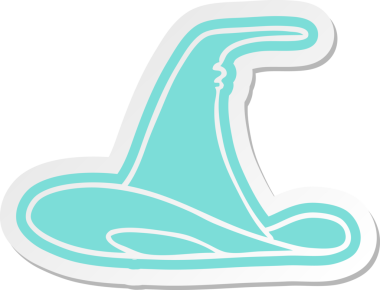 Bir insan tarafından çizilmiş bir cadı şapkasının çizgi film etiketi.