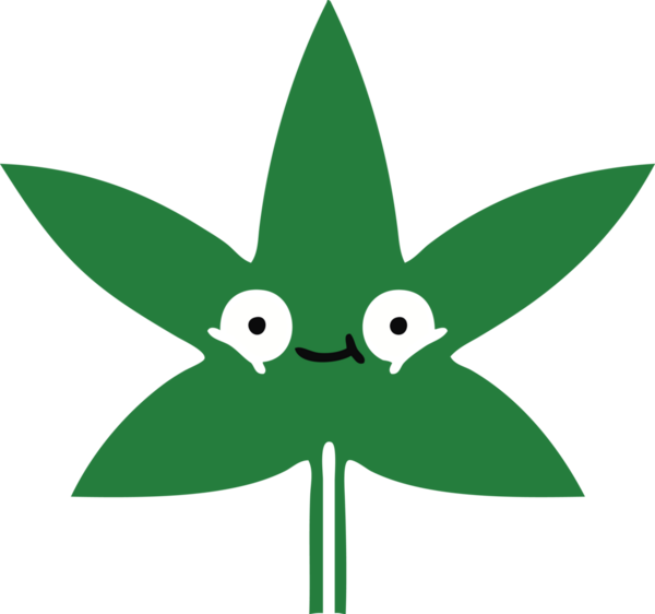 Bir insan tarafından çizilmiş marihuana yaprağının düz renkli retro karikatürü
