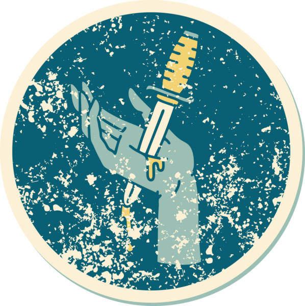 İnsan eliyle çizilmiş bir hançerin sembolik dövmeli görüntüsü.