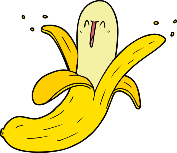 Bir insan tarafından çizilmiş çılgın mutlu bir muz.