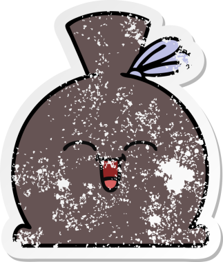 Bir insan tarafından çizilmiş şirin bir karikatür çuvalının sıkıntılı çıkartması.