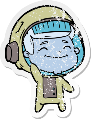 Bir insan tarafından çizilmiş mutlu bir astronotun sıkıntılı çıkartması.