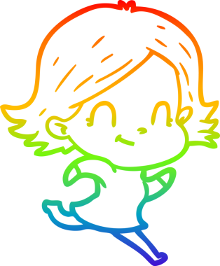 Gökkuşağı gradyan çizimi. Bir insan tarafından çizilmiş karikatür dostu bir kız.