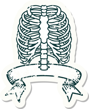Bir insan tarafından çizilmiş göğüs kafesinin bayrağını taşıyan eski bir etiket.