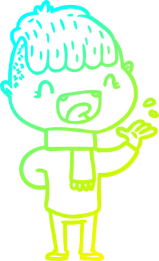 Bir çizgi film karakteri çizen soğuk gradyalı mutlu çocuk bir insan tarafından çizilmiş.