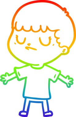 Gökkuşağı gradyan çizgi çizimi bir insan tarafından çizilmiş huysuz bir çocuk