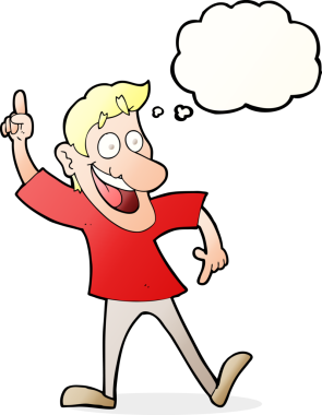 Düşünce baloncuğu insan tarafından çizilmiş harika bir fikri olan çizgi film adamı.