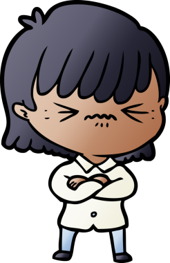 Bir insan tarafından çizilmiş kızgın çizgi film kızı.