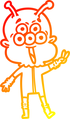 Bir insan tarafından çizilmiş, mutlu bir uzaylı çizgi filminin sıcak çizgi çizimi.