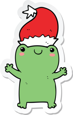 Bir insan tarafından çizilmiş şirin bir Noel kurbağasının çıkartması.