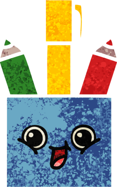 Bir insan tarafından çizilmiş kalem kabının retro illüstrasyon tarzı karikatürü