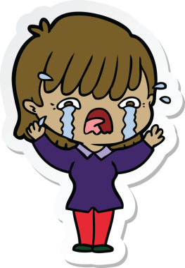 Bir insan tarafından çizilmiş ağlayan bir çizgi film kızına ait etiket.