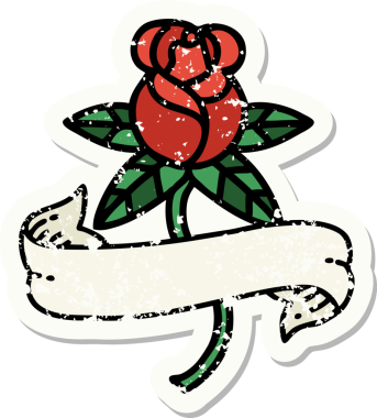 Bir insan tarafından çizilmiş gül ve pankartın geleneksel stil dövmesi.