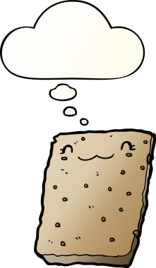 Düşünce baloncuklu çizgi film bisküvisi, bir insan tarafından çizilmiş düzgün bir gradyan stil.