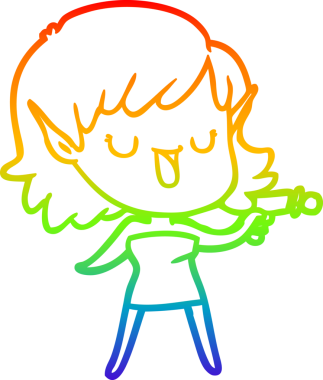 Gökkuşağı gradyan çizgi çizimi bir insan tarafından çizilmiş bir elf kızı