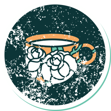 Bir bardağın ve bir insanın çizdiği çiçeklerin sembolik dövmesi.