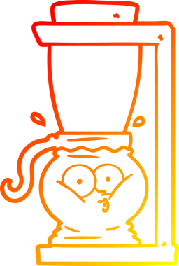 Bir insan tarafından çizilmiş çizgi film filtresi kahve makinesinin sıcak gradyan çizimi