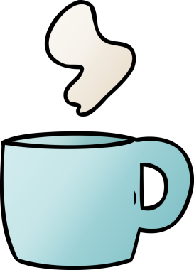 Bir insan tarafından çizilmiş dumanı tüten sıcak bir içeceğin gradyan karikatürü.