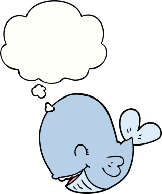 Bir insan tarafından çizilmiş düşünce baloncuklu çizgi film balinası