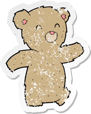 Bir insan tarafından çizilmiş oyuncak ayının gerilimli çıkartması.