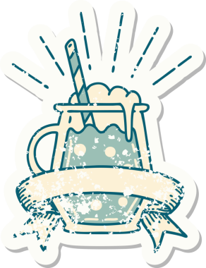 Bir insan tarafından çizilmiş dövmeli zencefilli biranın eski bir çıkartması.