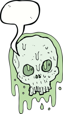 Bir insan tarafından çizilmiş konuşma baloncuklu yapışkan kafatası.