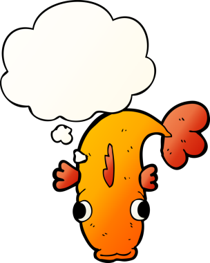 Düşünce baloncuklu karikatür balığı bir insan tarafından çizilmiş.