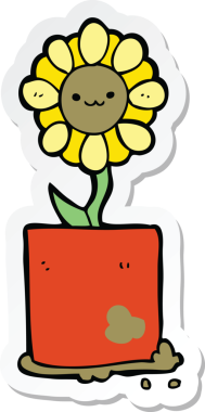 Bir insan tarafından çizilmiş şirin bir karikatür çiçeğinin çıkartması.