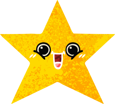 Bir insan tarafından çizilmiş altın yıldızın retro çizim tarzı karikatürü.