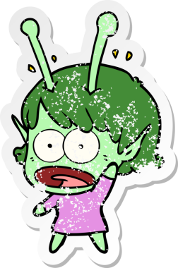 Bir insan tarafından çizilmiş uzaylı bir kızın karikatür çıkartması.