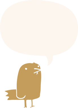 bir insan tarafından çizilmiş, konuşma baloncuklu çizgi film kuşu.