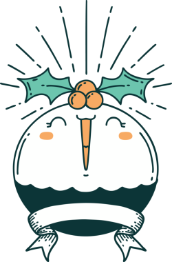 Dövme stili parşömen bir insan tarafından çizilmiş noel pudingini söylüyor.