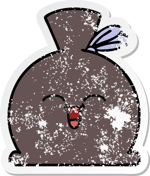 Bir insan tarafından çizilmiş şirin bir karikatür çuvalının sıkıntılı çıkartması.