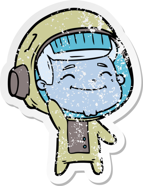 Bir insan tarafından çizilmiş mutlu bir astronotun sıkıntılı çıkartması.