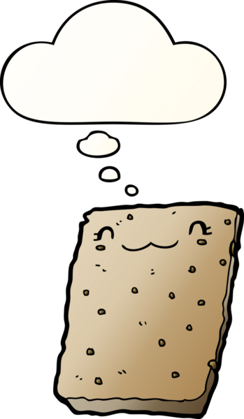 Düşünce baloncuklu çizgi film bisküvisi, bir insan tarafından çizilmiş düzgün bir gradyan stil.