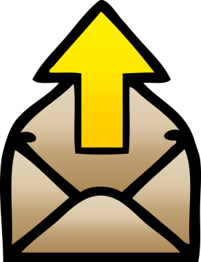 Bir insanın çizdiği okun olduğu gölgelenmiş bir zarf karikatürü