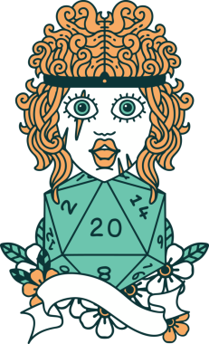 Retro Dövme Tarzı İnsan Barbarlığı Bir insan tarafından çizilmiş doğal 20 zar ile