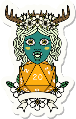 Bir insan tarafından çizilmiş 20 zarlı Ork Druid karakterinin çıkartması.