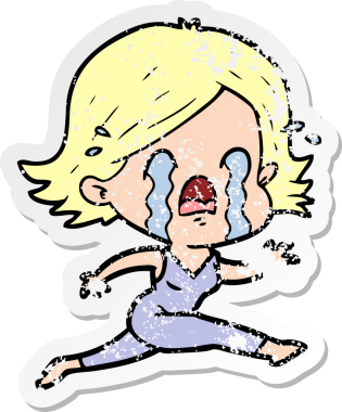 Bir insan tarafından çizilmiş ağlayan karikatürlü bir kadının sıkıntılı çıkartması.