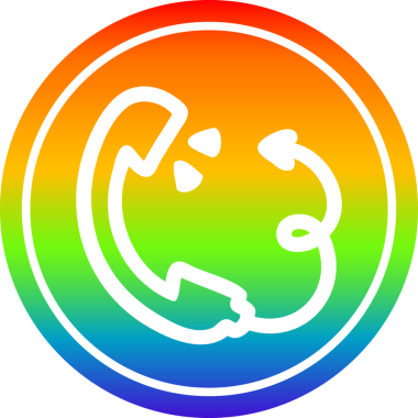 Bir insan tarafından çizilmiş gökkuşağı gradyan çizgili şeytan kuyruklu telefon ahizesi.