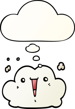 Düşünce baloncuğu olan sevimli çizgi film bulutu bir insan tarafından çizilmiş.