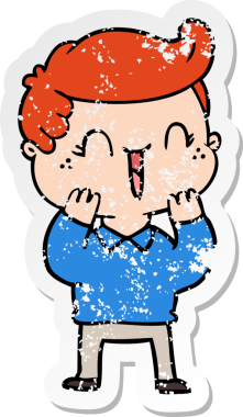 Bir insan tarafından çizilmiş gülen bir çizgi film karakterinin sıkıntılı çıkartması.