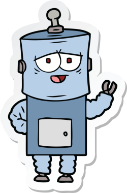 Bir insan tarafından çizilmiş robot karikatür çıkartması.