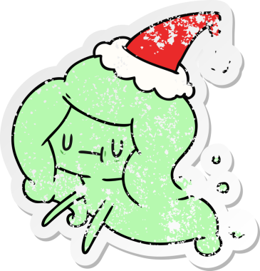 Bir insan tarafından çizilmiş kawai hayaletinin sıkıntılı Noel çıkartması.