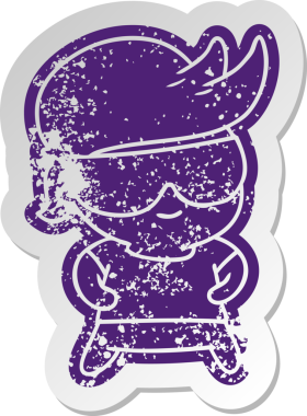 Bir insan tarafından çizilmiş gözlüklü yaşlı çizgi film sticker 'ı Kawaii çocuk